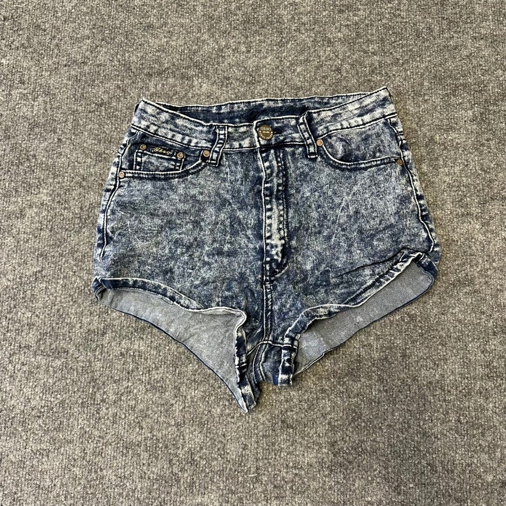Geso Jeans Shorts Womens Size 7 Blue Acid Wash High Waisted Cheeky Stretch Denim